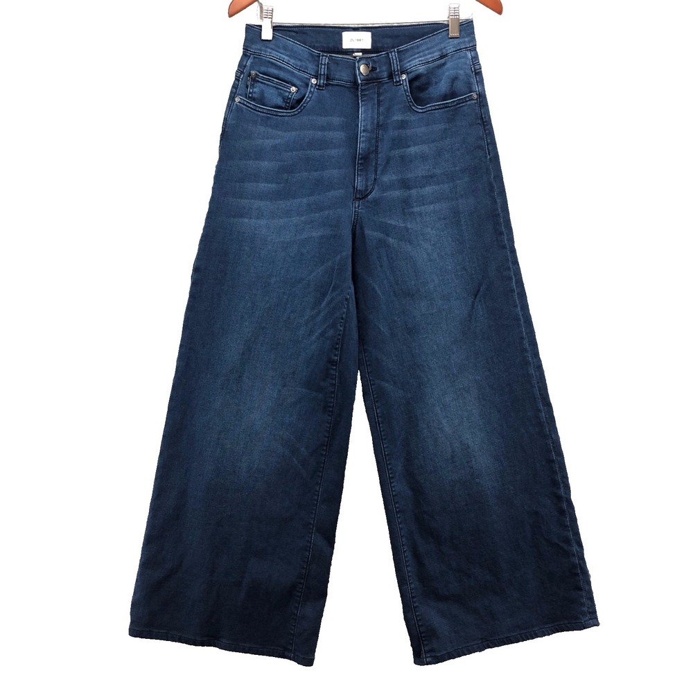 DL1961 Hepburn Wide Leg 32' High Rise Jeans Womens 29 8 Streak Blue Denim